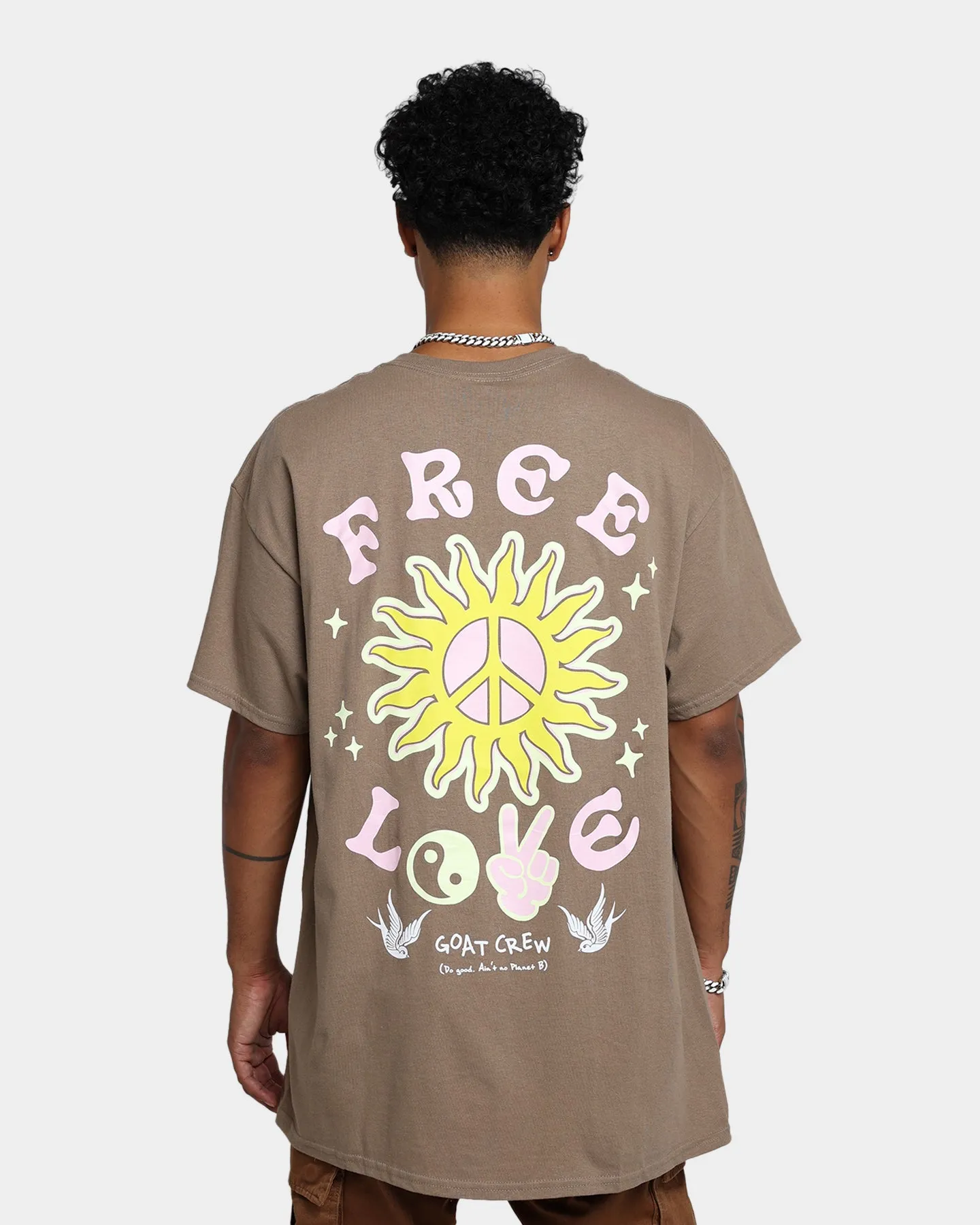 Goat Crew Free Love T-Shirt Brown