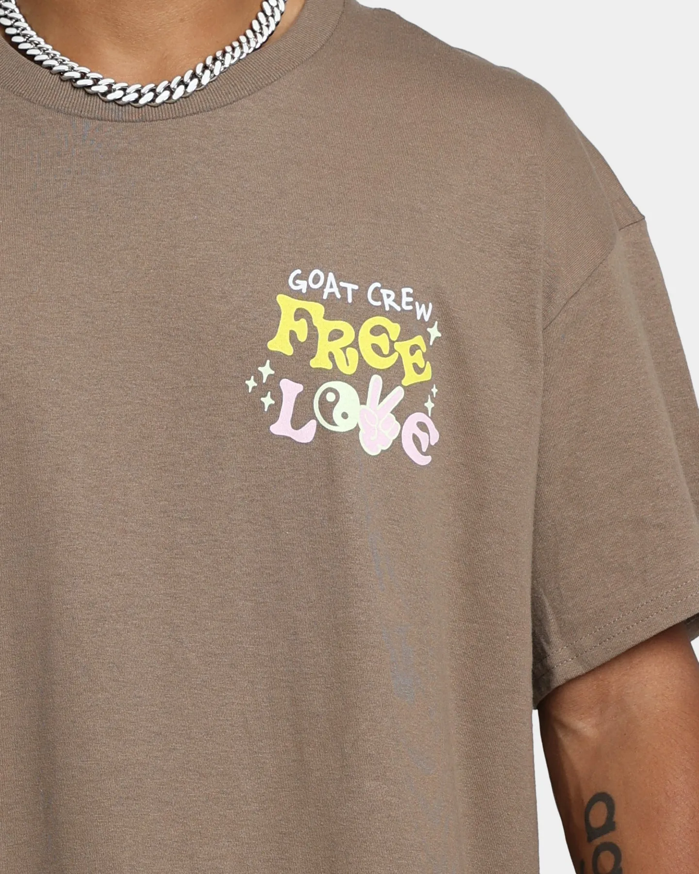 Goat Crew Free Love T-Shirt Brown