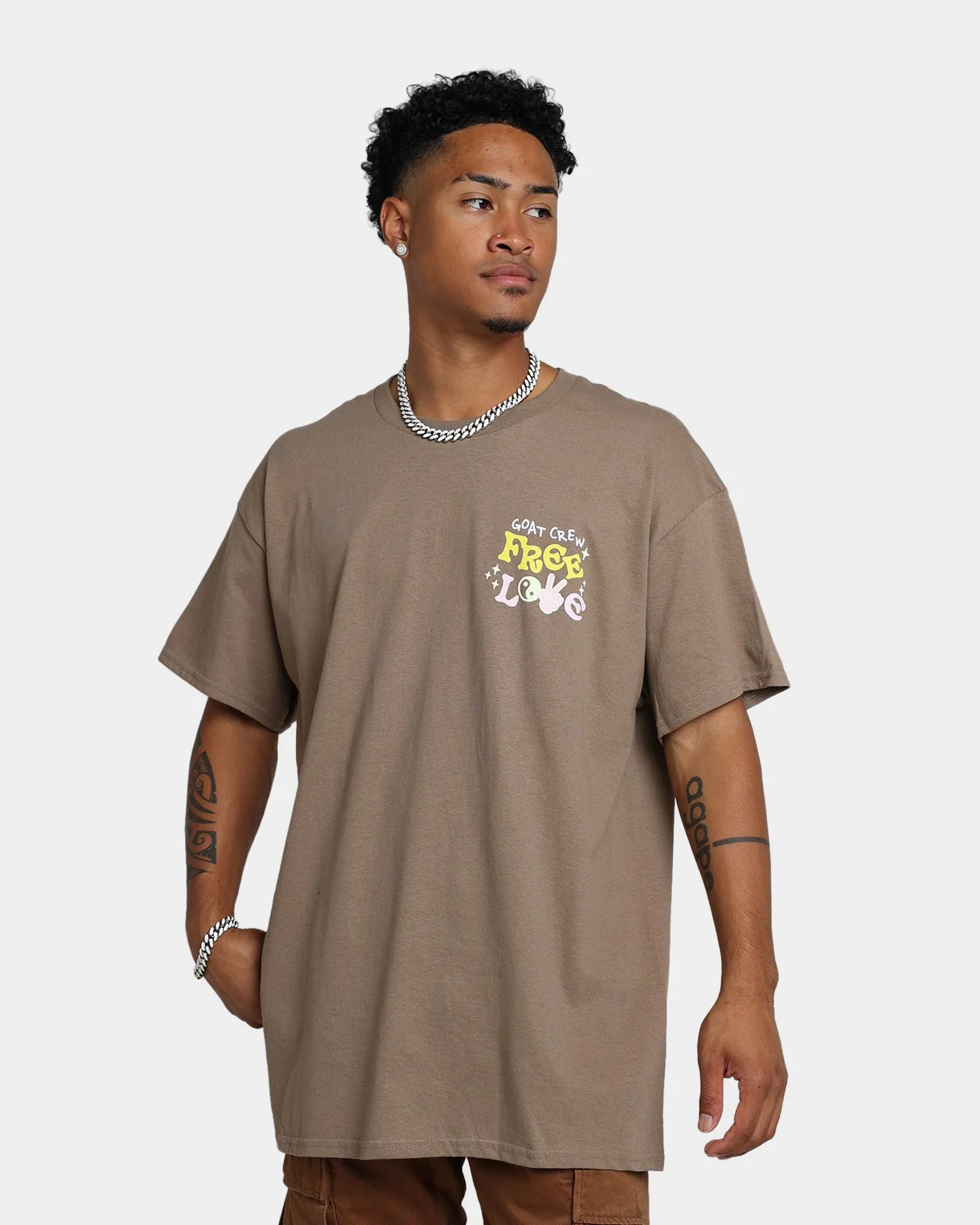 Goat Crew Free Love T-Shirt Brown