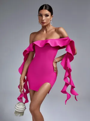Gorgeous Ruffles Pink Off Shoulder Bodycon Dress