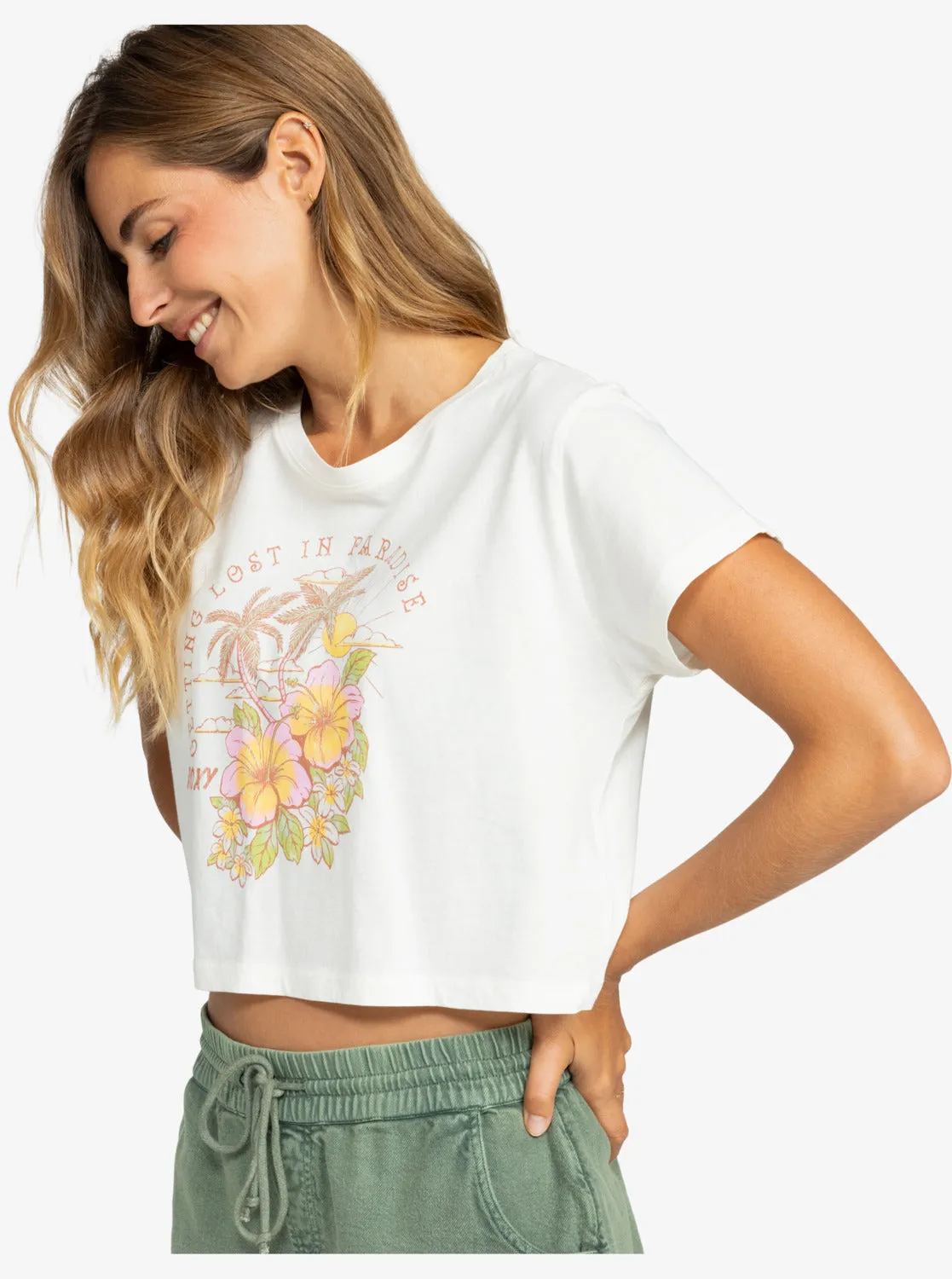 Hibiscus Paradise Cropped T-Shirt - Snow White