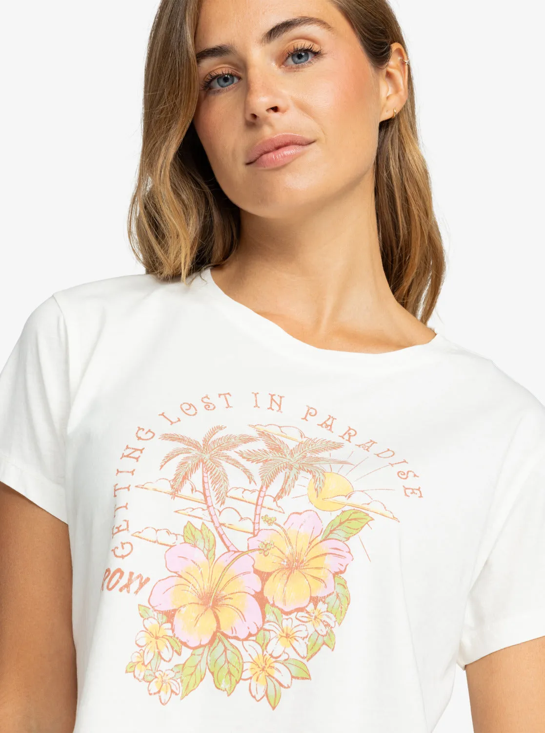 Hibiscus Paradise Cropped T-Shirt - Snow White