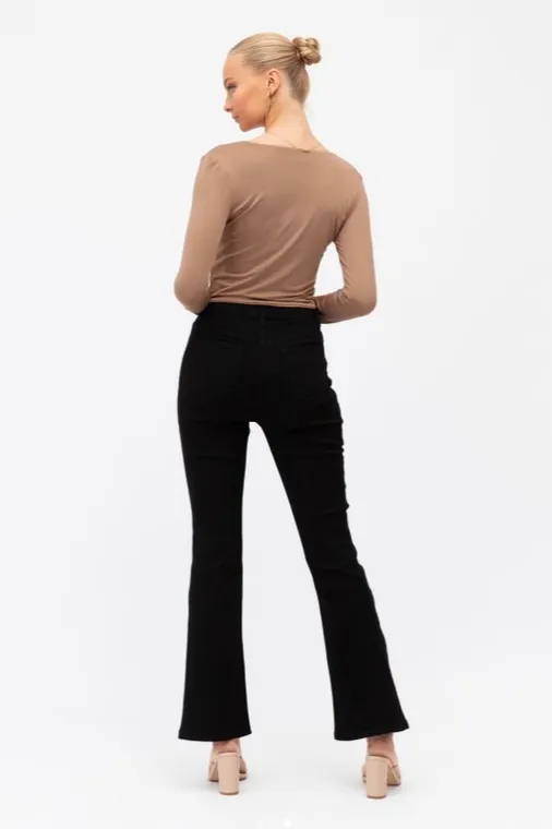 HIGH WAISTED BOOT LEG JEAN- BLACK | PAPERHEART