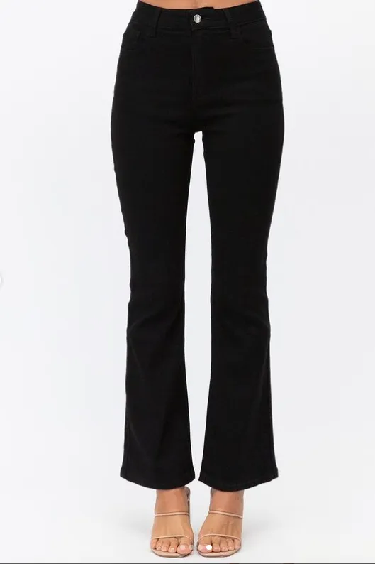HIGH WAISTED BOOT LEG JEAN- BLACK | PAPERHEART