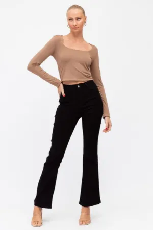 HIGH WAISTED BOOT LEG JEAN- BLACK | PAPERHEART