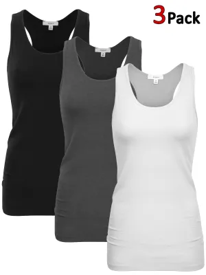 KOGMO Women's Basic Stretchy Cotton Spandex Racerback Tank Top 3-Pack (S-XL)