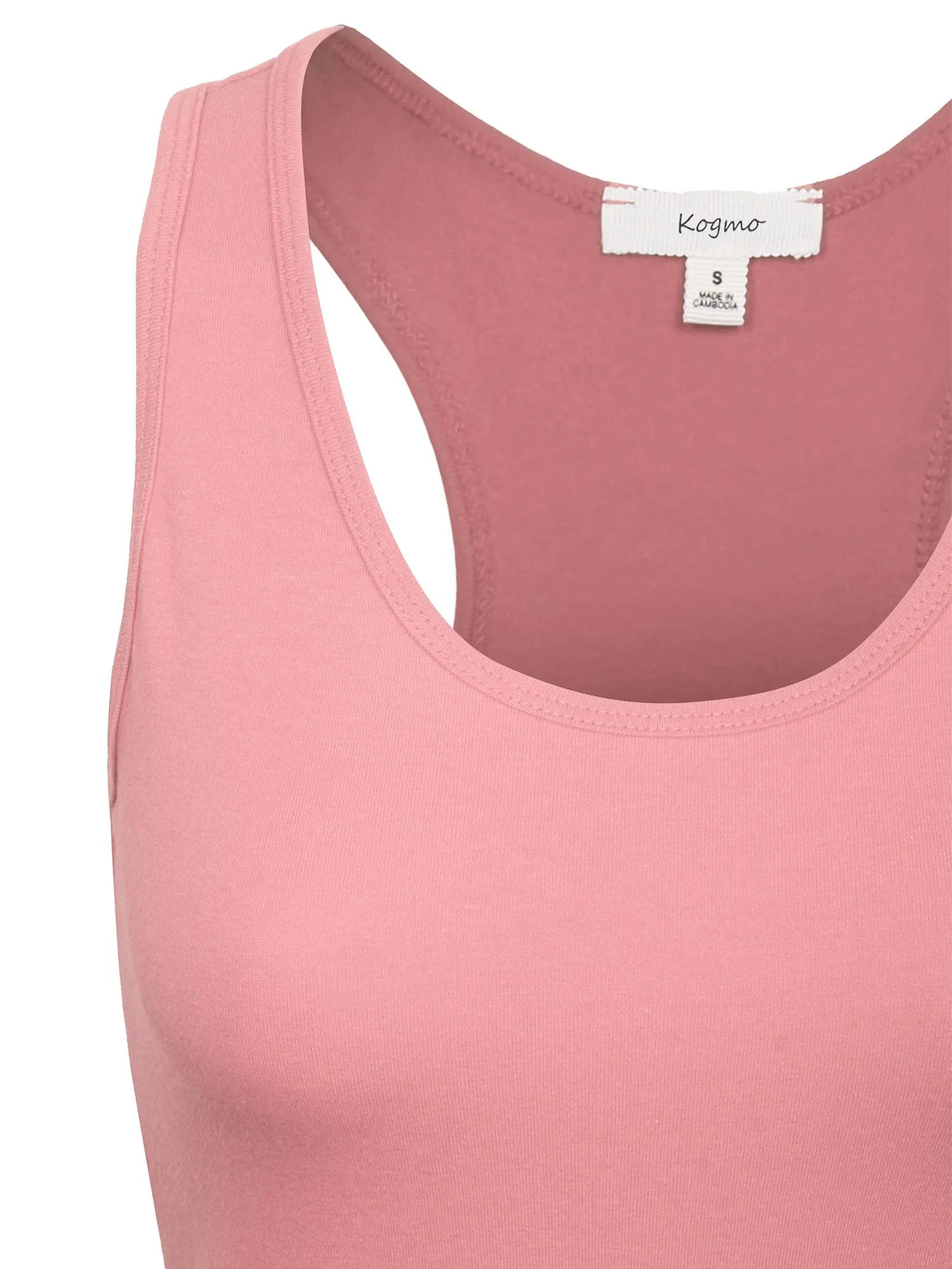 KOGMO Women's Basic Stretchy Cotton Spandex Racerback Tank Top 3-Pack (S-XL)