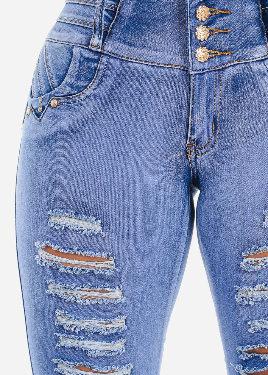 MX JEANS Mid Rise Butt Lifting Ripped Skinny Jeans