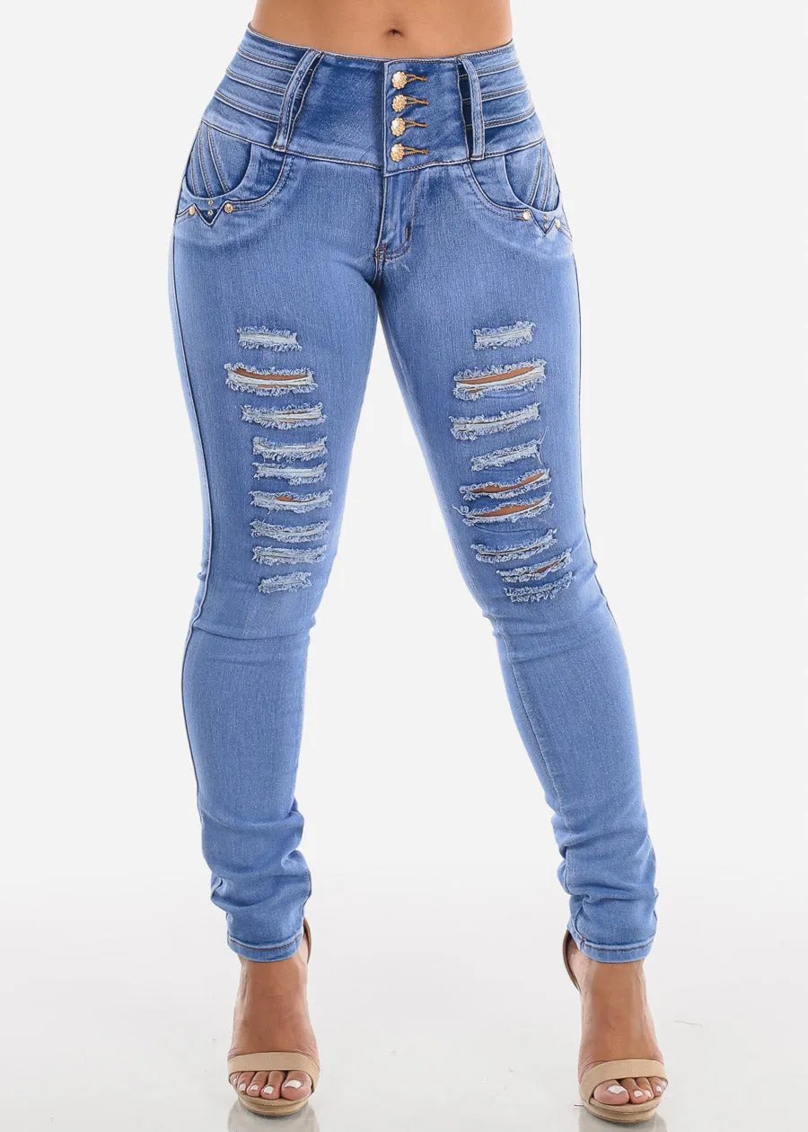 MX JEANS Mid Rise Butt Lifting Ripped Skinny Jeans