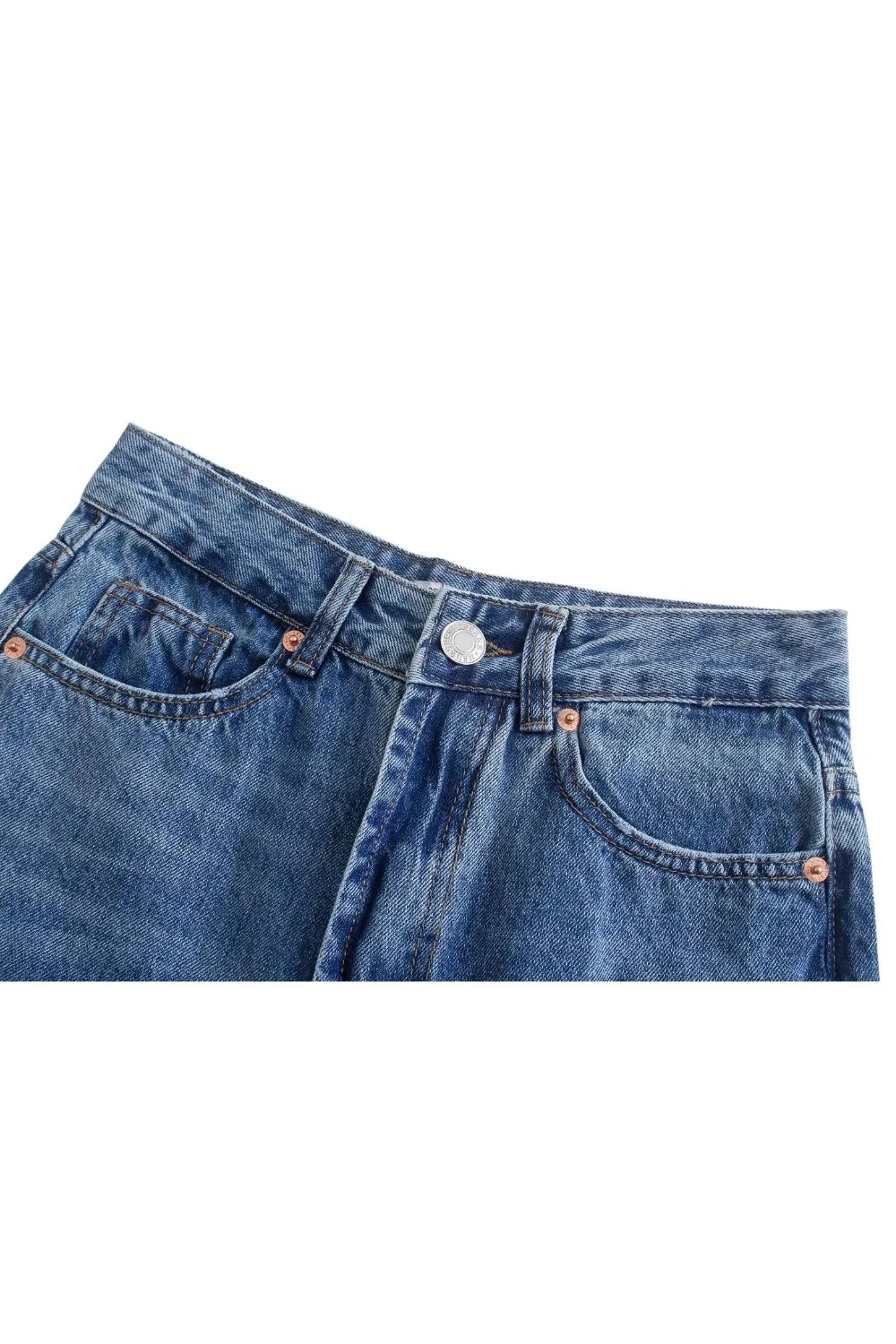 ‘Olesya’ High-Waisted Ripped Straight-Leg Jeans