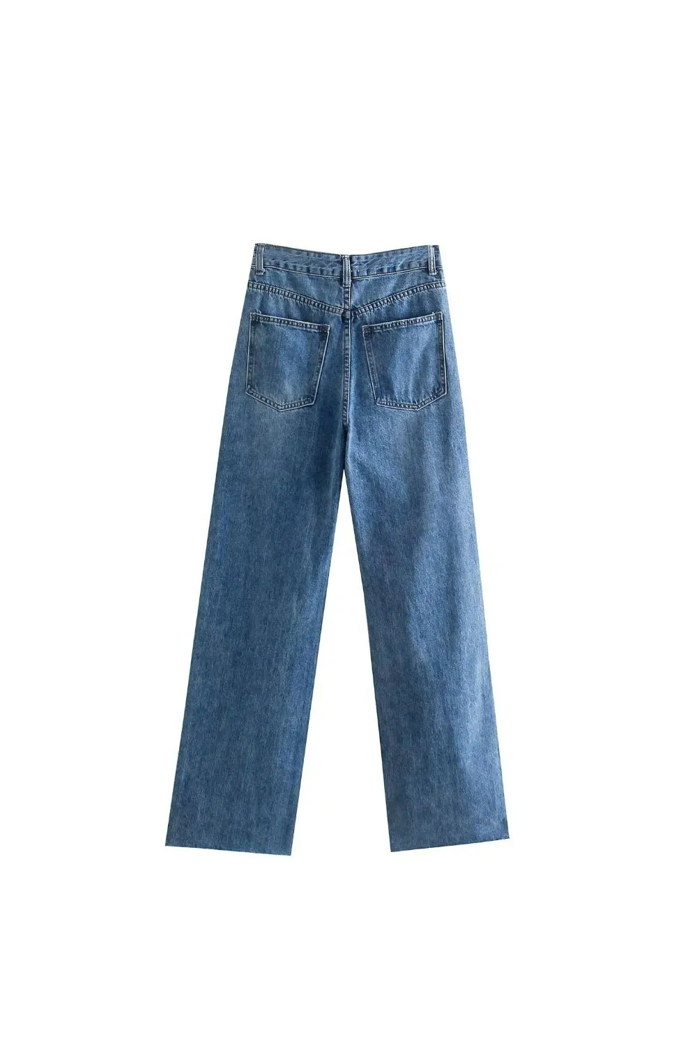 ‘Olesya’ High-Waisted Ripped Straight-Leg Jeans