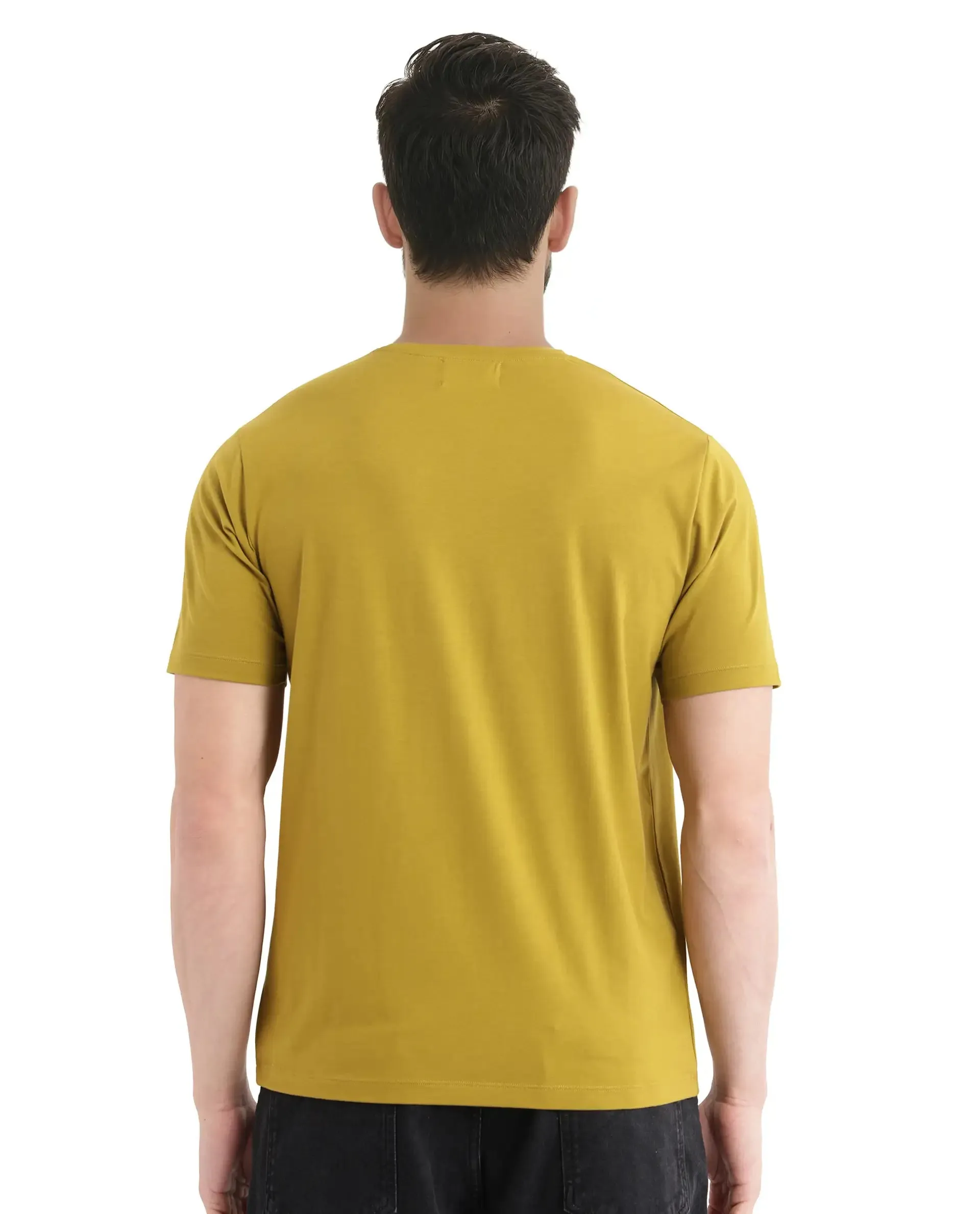Rare Rabbit Men Nexi Olive Cotton Blend Fabric Short Sleeve Crew Neck HD Print Logo T-Shirt