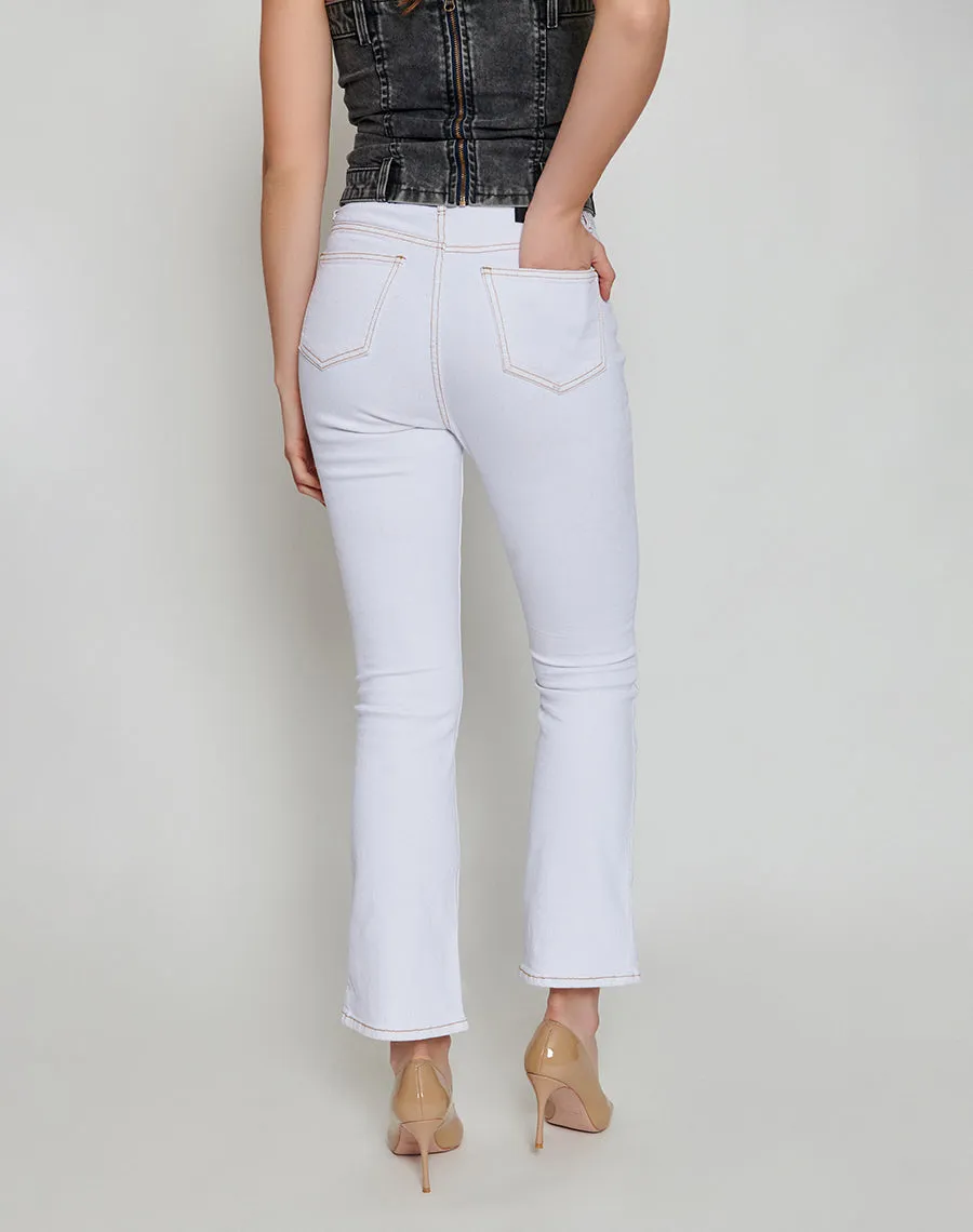 Retro White Ripped Bootcut Jeans