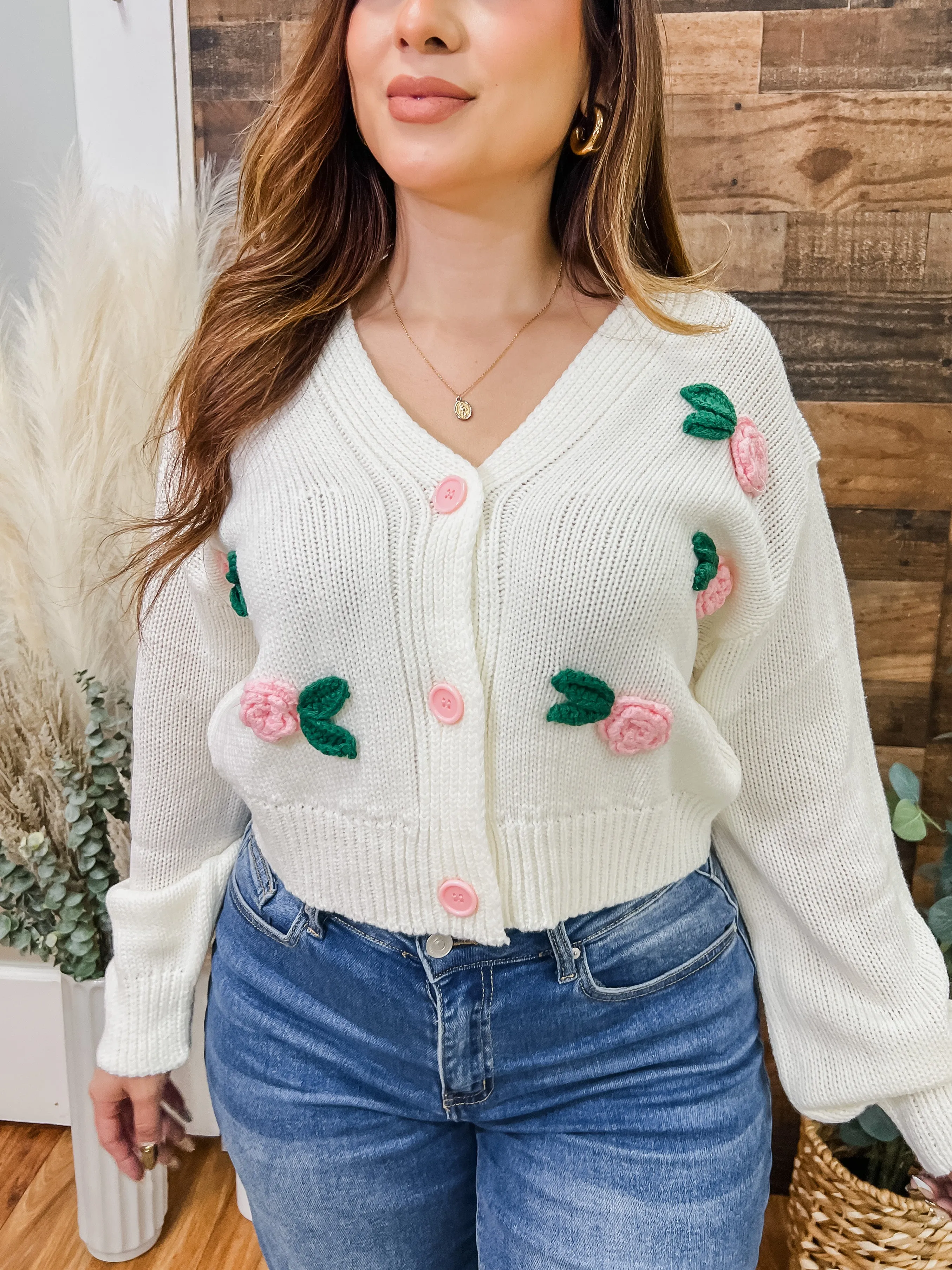 Rosalinda Dainty Flower Knit Cardigan