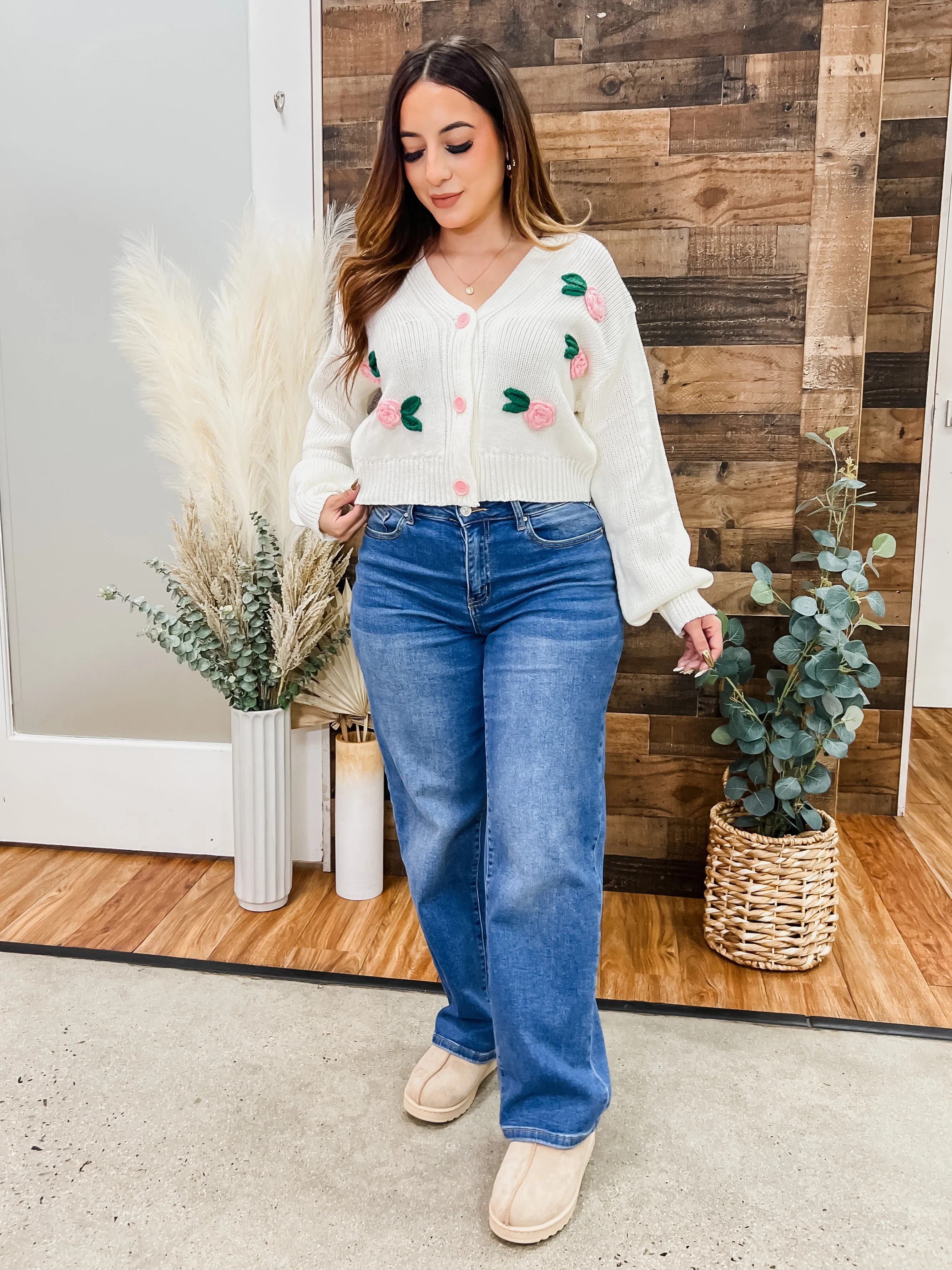 Rosalinda Dainty Flower Knit Cardigan