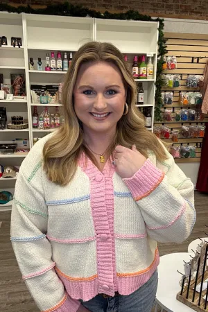 Seren - Stripe Button Down Sweater Cardigan - Cream