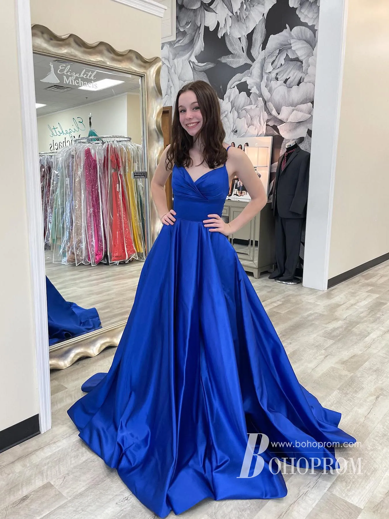Simple Spaghetti Straps Satin Prom Dresses A-line Prom Gowns With Bowknot PD701
