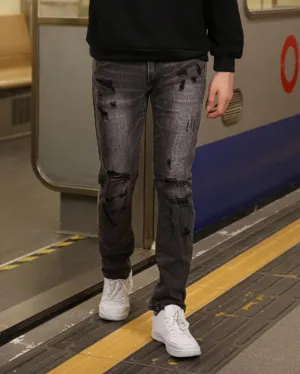 Stylish Straight Leg Black Ripped Jeans