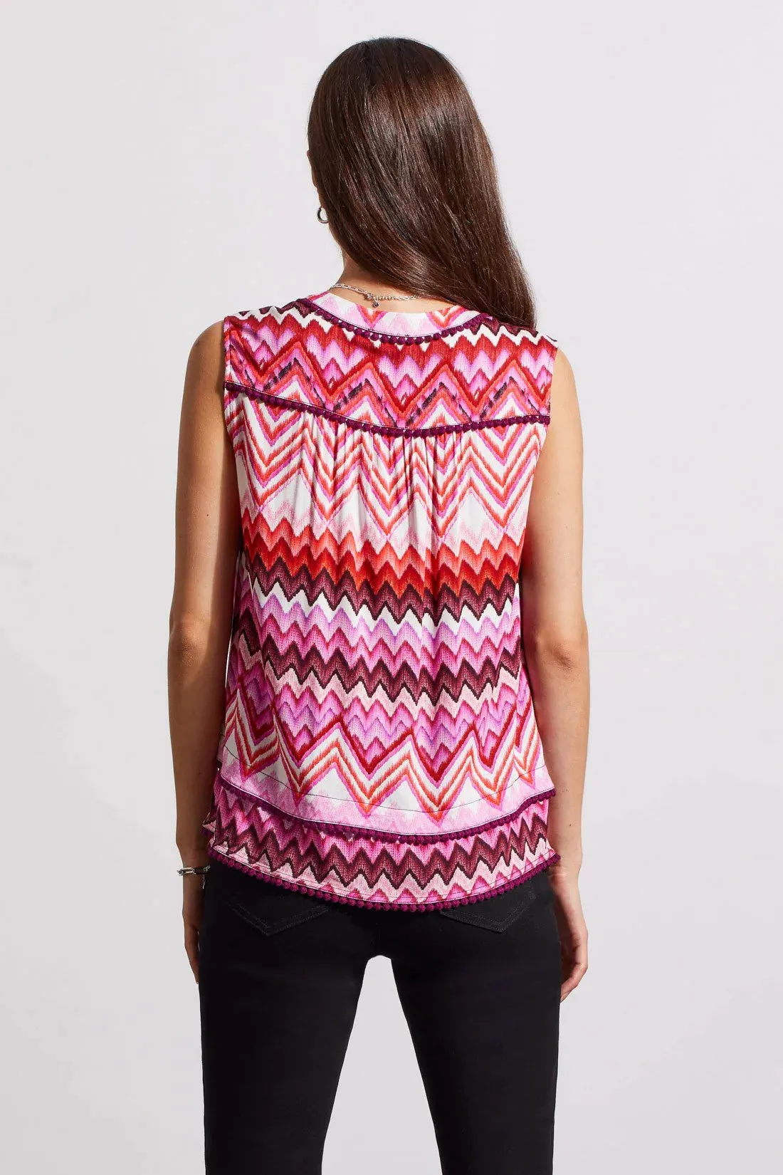 Tribal Sleeveless Blouse with Tuck Pleats