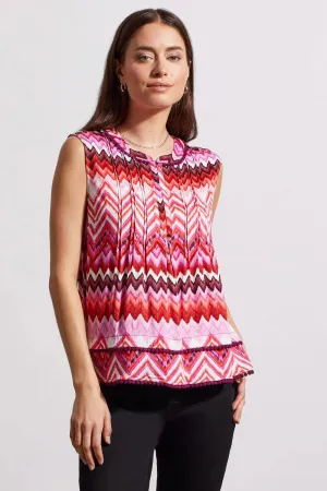 Tribal Sleeveless Blouse with Tuck Pleats