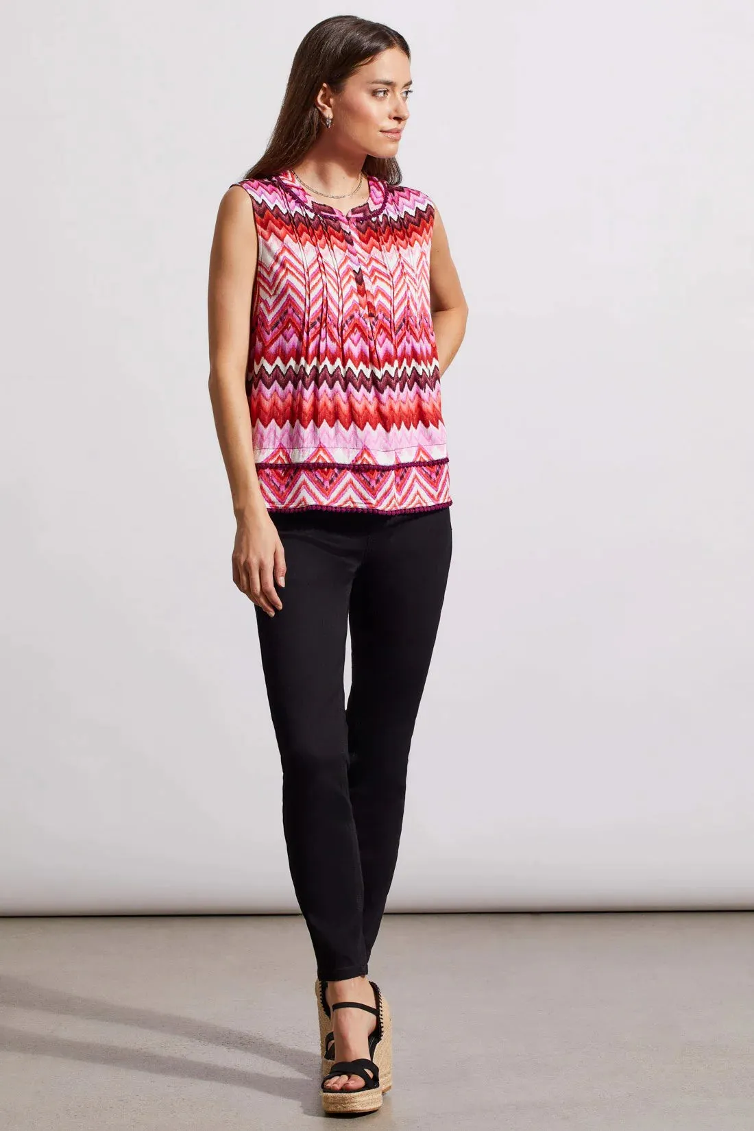 Tribal Sleeveless Blouse with Tuck Pleats
