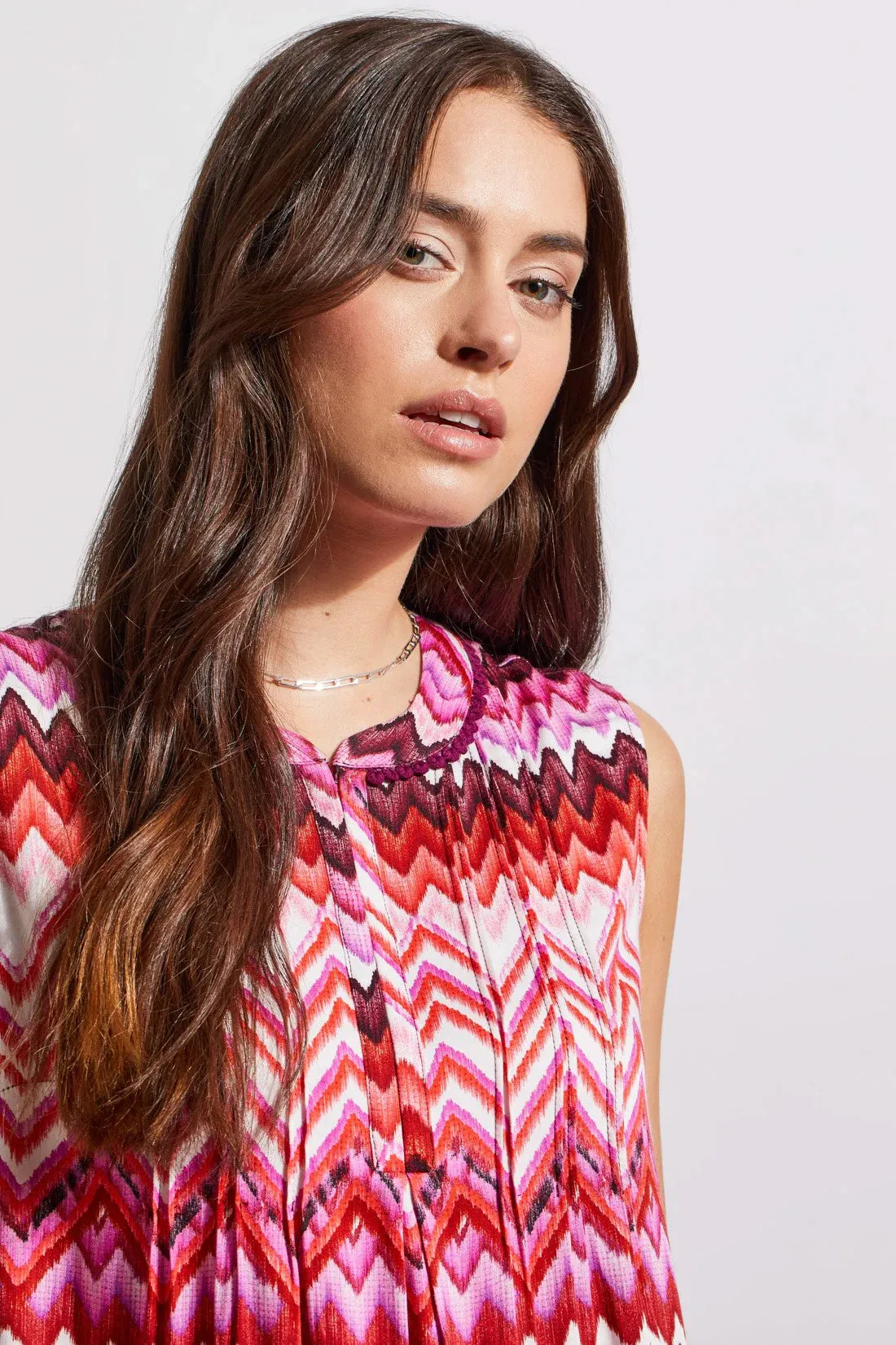 Tribal Sleeveless Blouse with Tuck Pleats