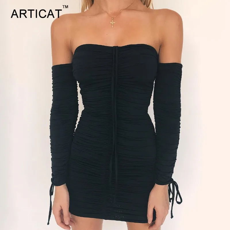 VenusFox Off Shoulder Long Sleeve Bodycon Party Dress