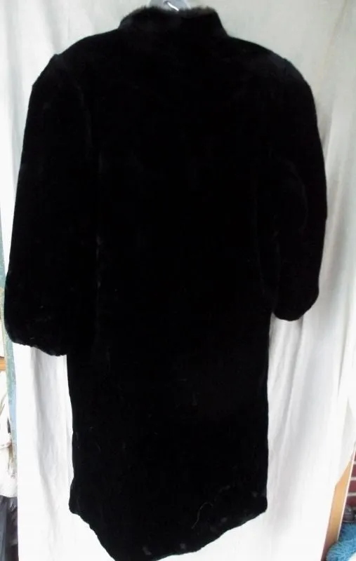 Vintage Womens STYLE VI LTD Faux MINK FUR Maxi long jacket coat parka BLACK M