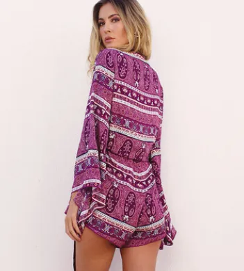 wind print jumpsuit shorts