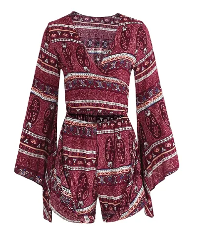 wind print jumpsuit shorts