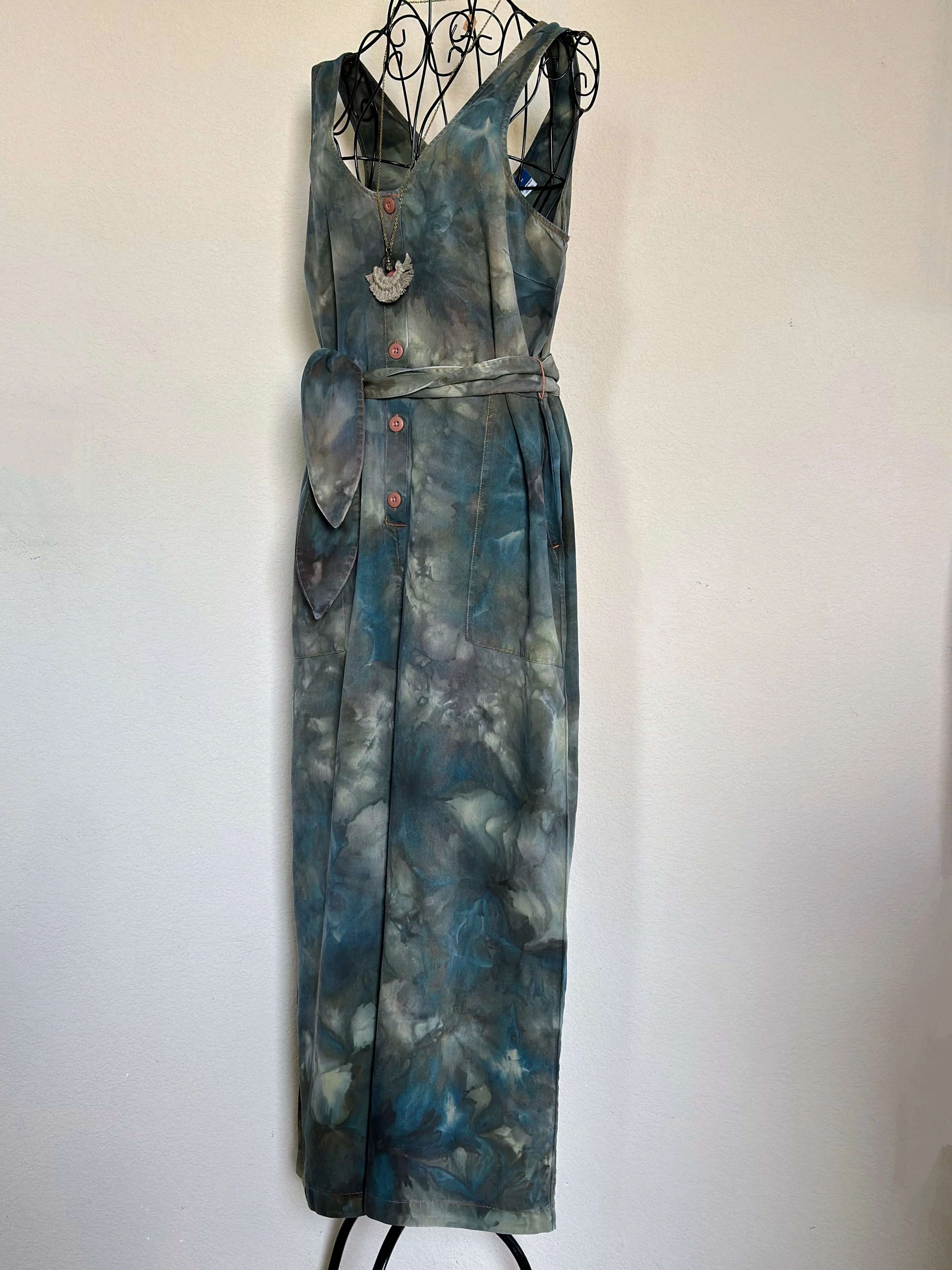 Women’s Medium Tencel V-Neck Jumpsuit with Tie Belt and Pockets in ‘Raven’