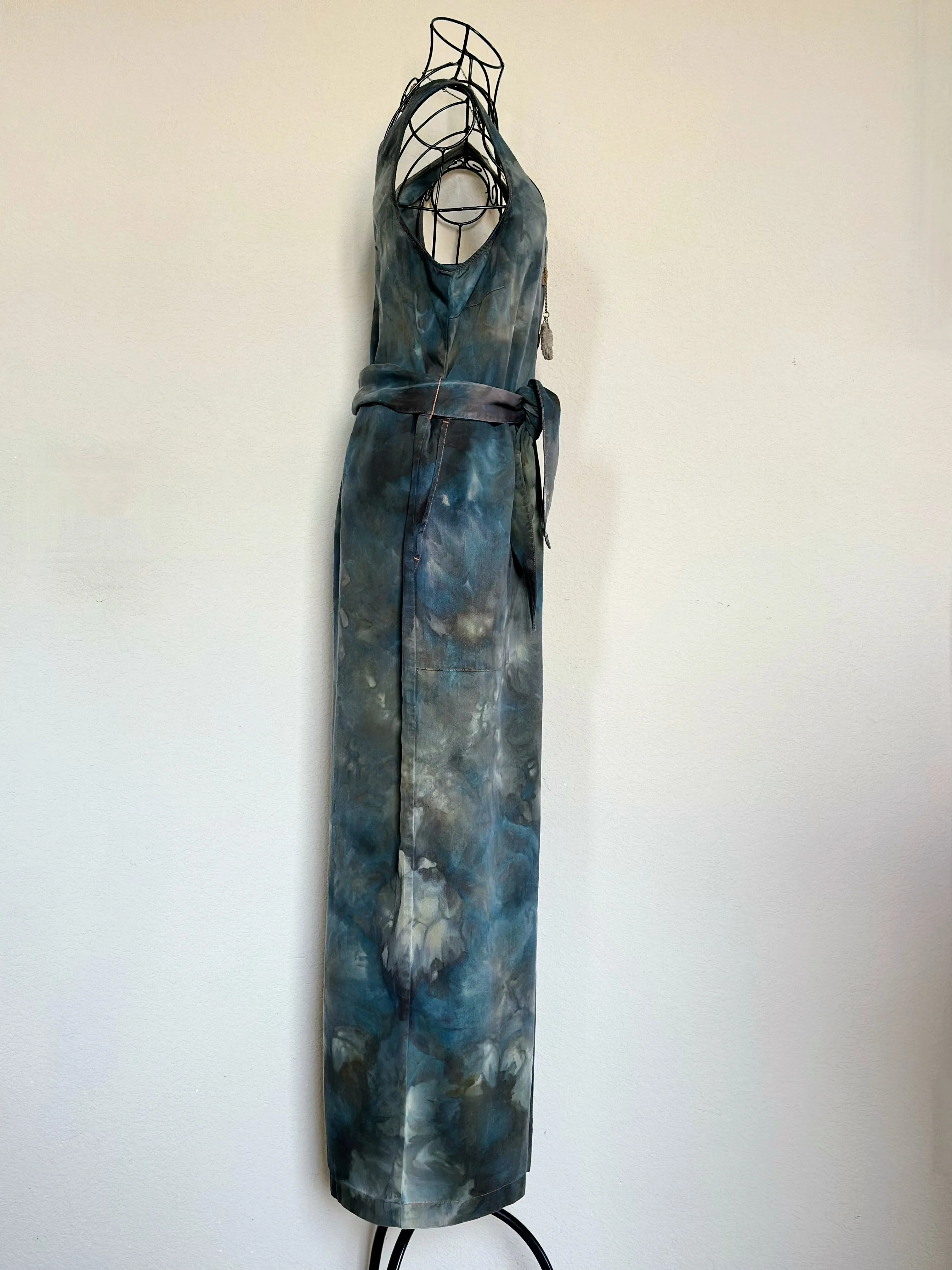 Women’s Medium Tencel V-Neck Jumpsuit with Tie Belt and Pockets in ‘Raven’