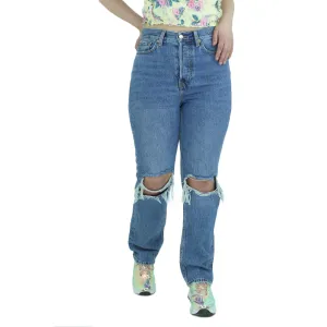 Women's Ripped Denim Pant,Blue