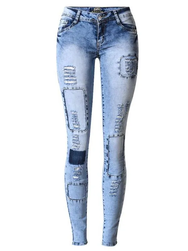 Womens Ripped Patched Skinny Jeans