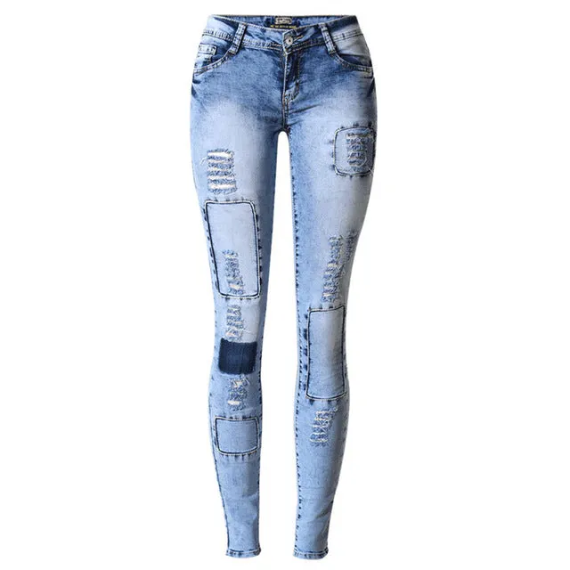 Womens Ripped Patched Skinny Jeans