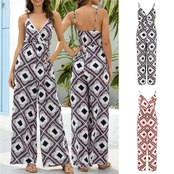 Women's Summer Printed Jumpsuit Wide Leg One Piece